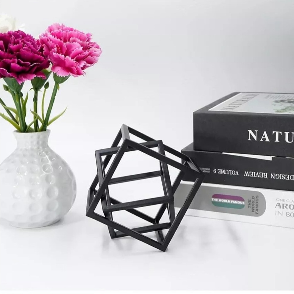 DreamsEden Geometric Black Metal Cube Sculpture Decorative Home Decor
